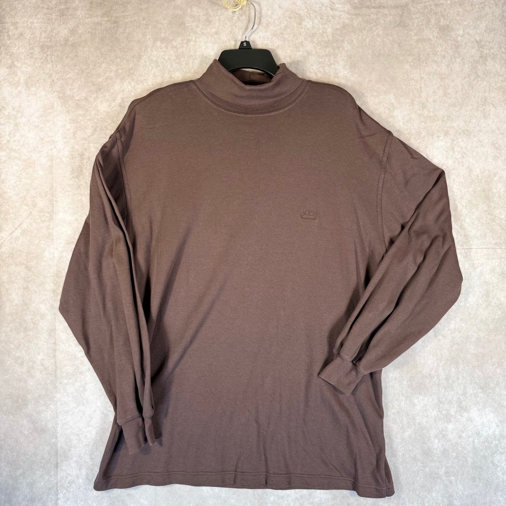 Hugo Boss Mock‎ Neck Shirt Mens XL Brown Long Sleeve Cotton Embroidered Logo